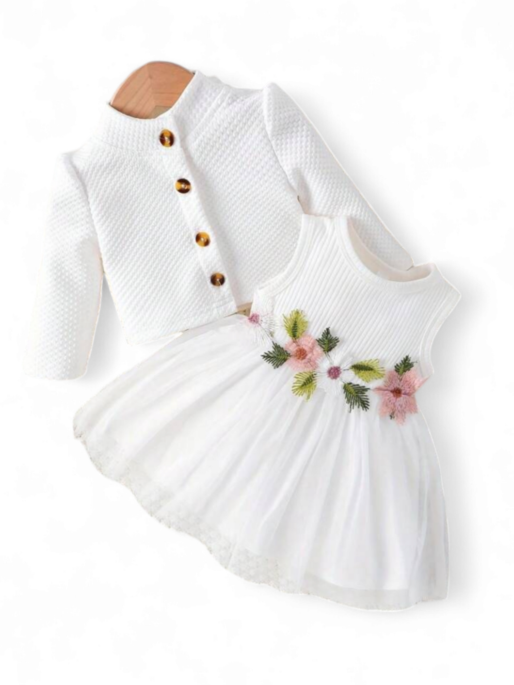 White floral baby dress with cover