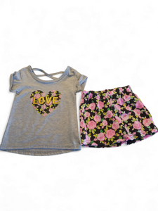 love 2pc girl baby set floral gray and pink