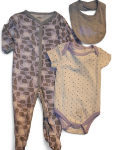 Qby quilted  3pc baby onsies set