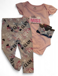 Pink velvet 3pc baby onsies set