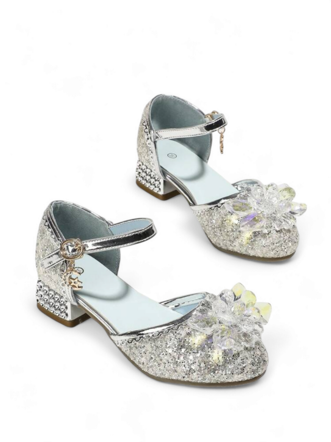 Sparkly crystal silver girl formal shoes