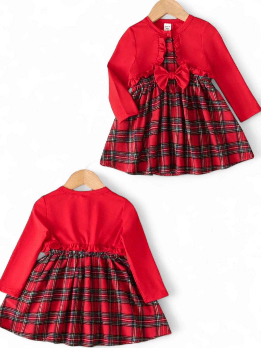 Red plaid long sleeve baby dress