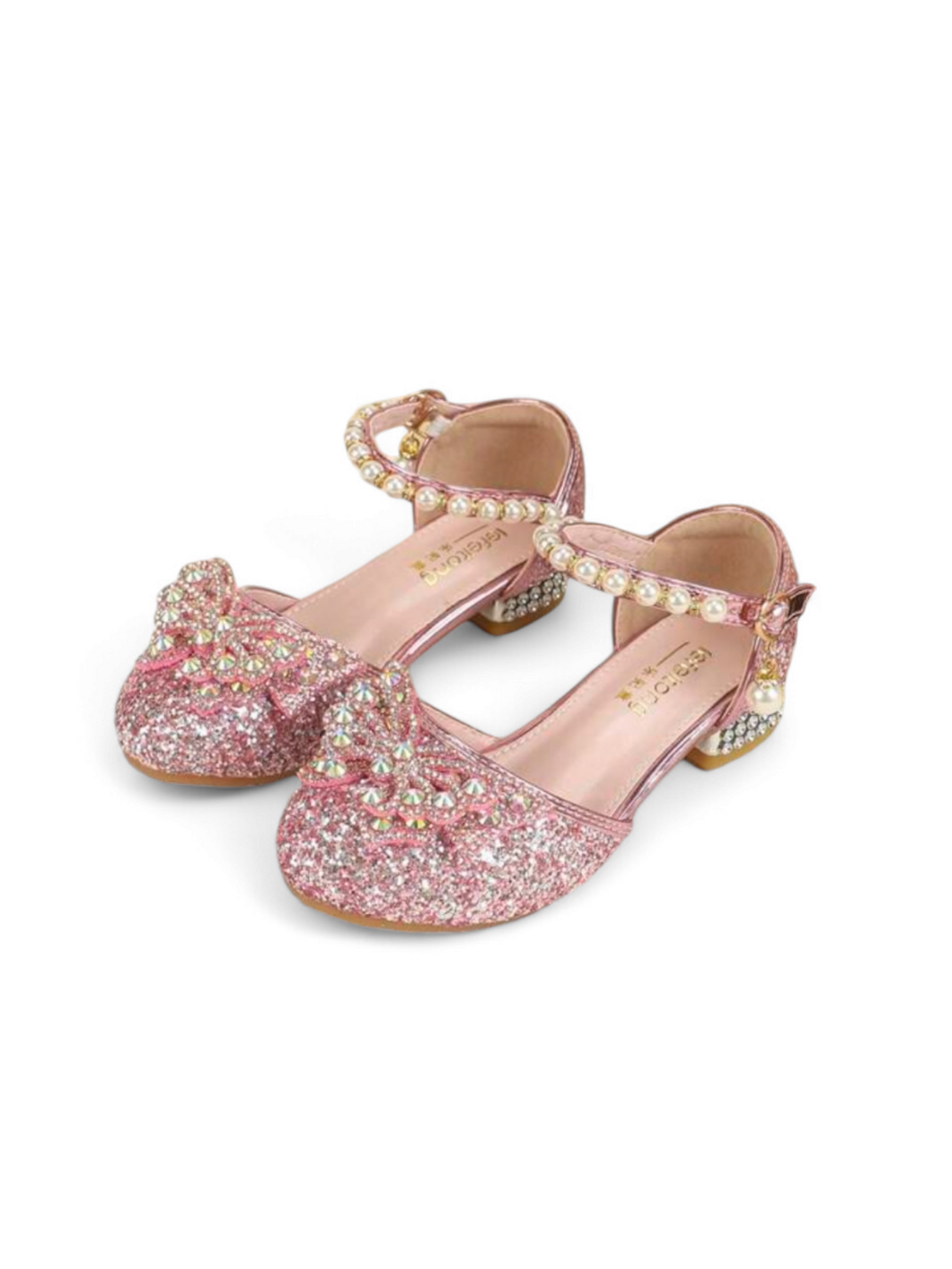 Rose pink butterfly girl formal shoes