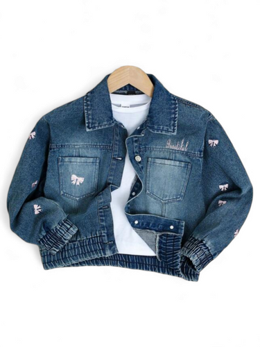 Beautiful girl croquette pre teen jeans jacket