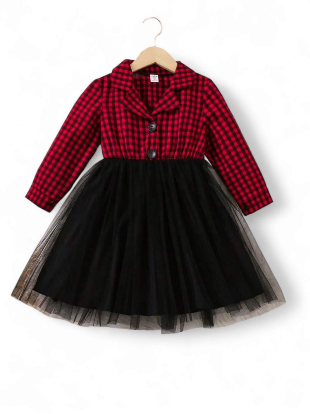 Plaid black & red tulle girl dress