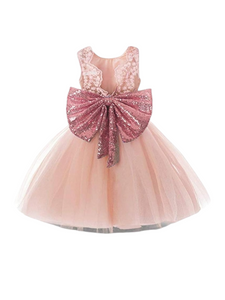 Rose pink with gold bow formal baby dress