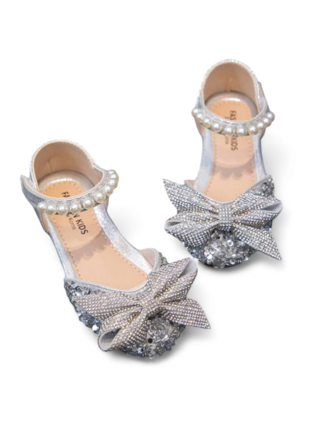 silver bow girl formal shoes