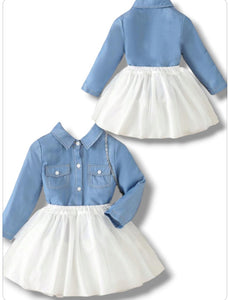 Girl Denim style top with white tutu skirt