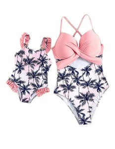 Palm tree print girls swimsuit