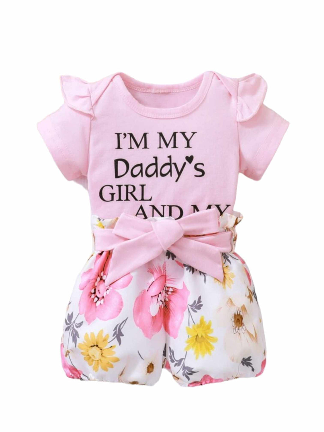 Daddy girl mommy world 2pc onsie set with belt clearance