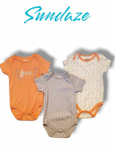 Orange and gray love 3pc Baby onsies set clearance