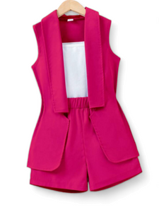 Girl pink  Collar Vest with with withe Camilla top and shorts