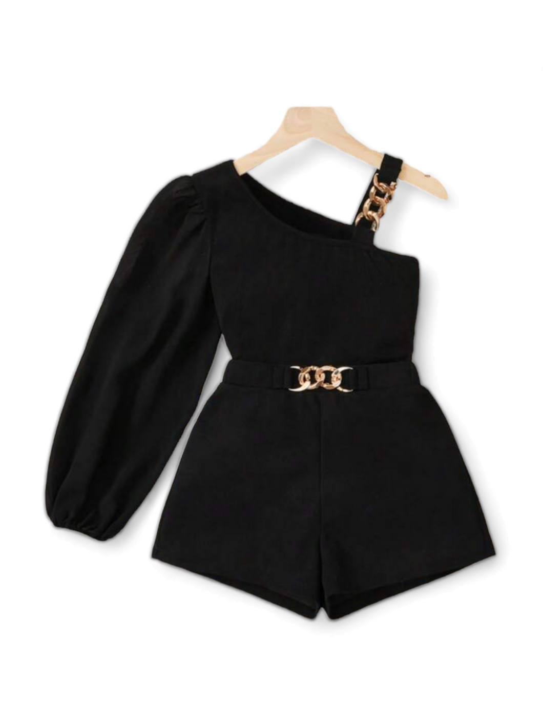 Girl black two pieces set with gold chain design