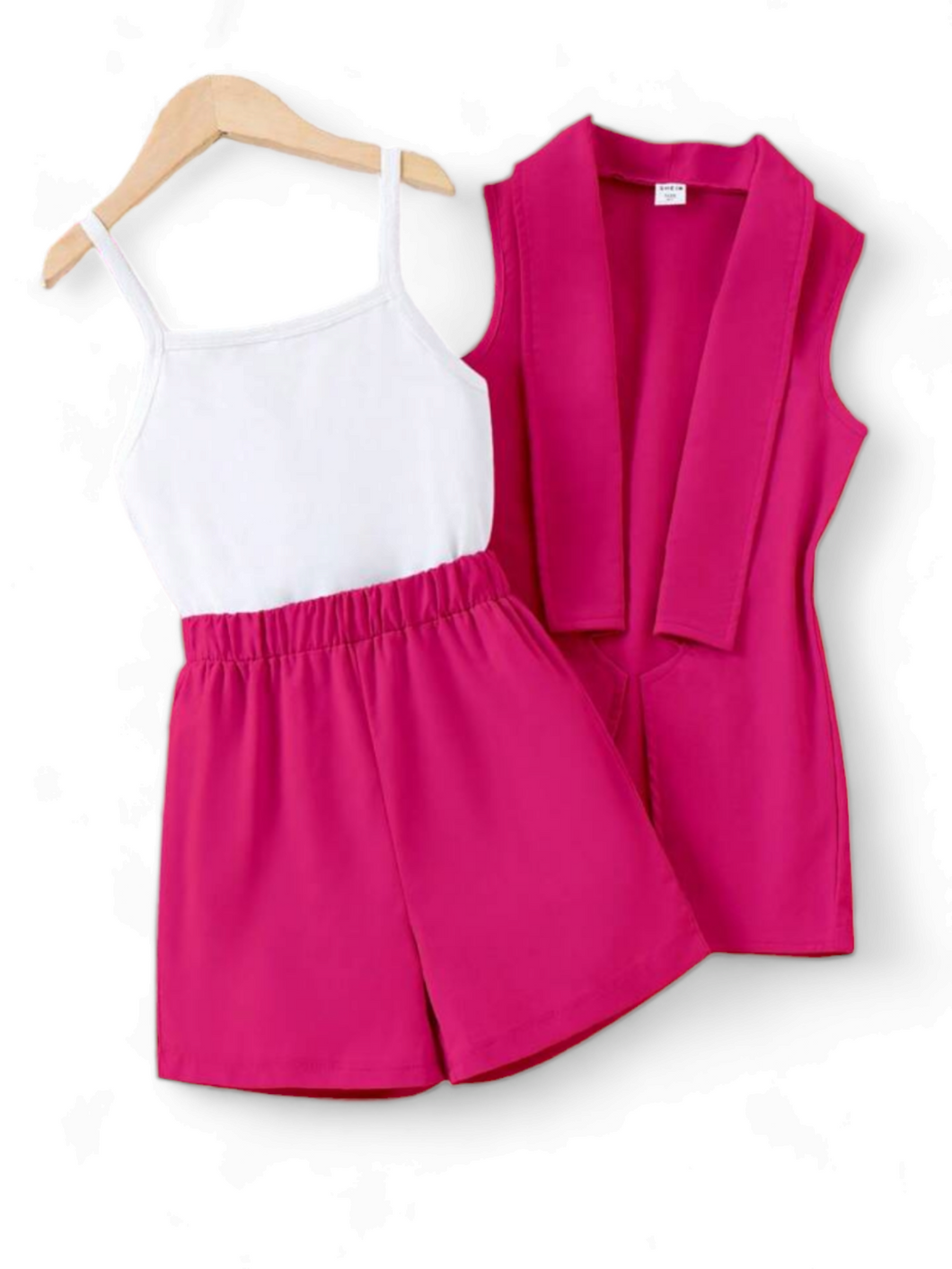 Girl pink  Collar Vest with with withe Camilla top and shorts