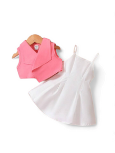 Baby pink vest & white cami dress baby set